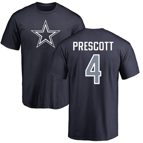 Men Dallas Cowboys Navy Blue Dak Prescott Name and Number Logo #4 Nike NFL T Shirt->nfl t-shirts->Sports Accessory